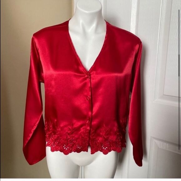 Victoria’s Secret Vintage Gold Label Red Satin Embroidered Top - Picture 3 of 8